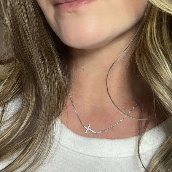 Sterling Silver Side Cross earrings & matching cross necklace, new & unworn 925 - Picture 9 of 9